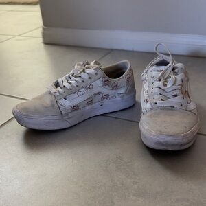 Vans White Sneakers with Heart Skull Print